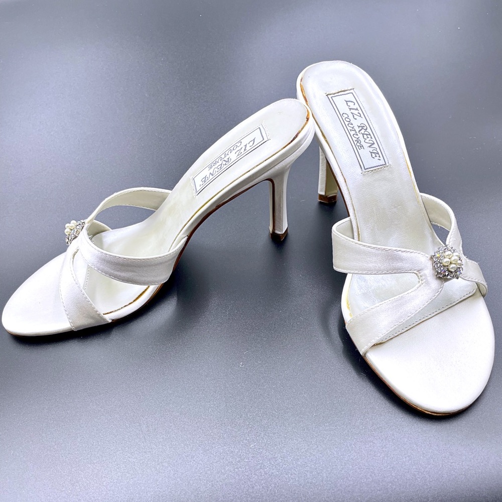 Ivory Satin & Rhinestone Slip-On Shoes